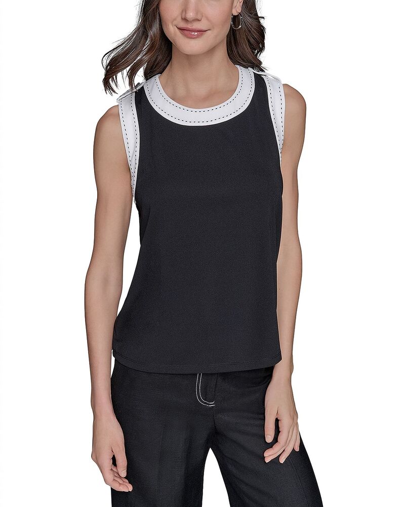 カール ラガーフェルド レディース トップス タンクトップ KARLAGERFELD PARIS Tank top Black/Soft White ホワイト