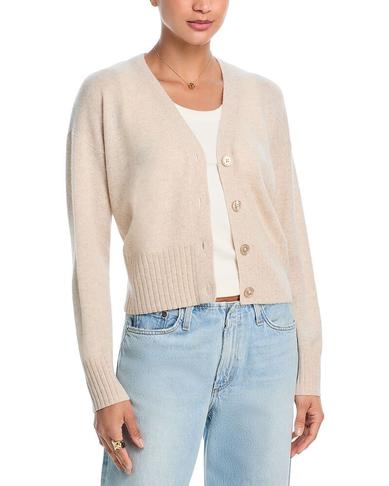 アクア レディース アウター カーディガン Vネック AQUA 100% Cashmere V Neck Cardigan - Exclusive Oatmeal オートミール