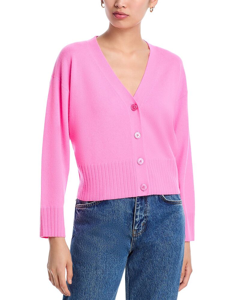 アクア レディース アウター カーディガン Vネック AQUA 100% Cashmere V Neck Cardigan - Exclusive Sweetheart Pink ピンク