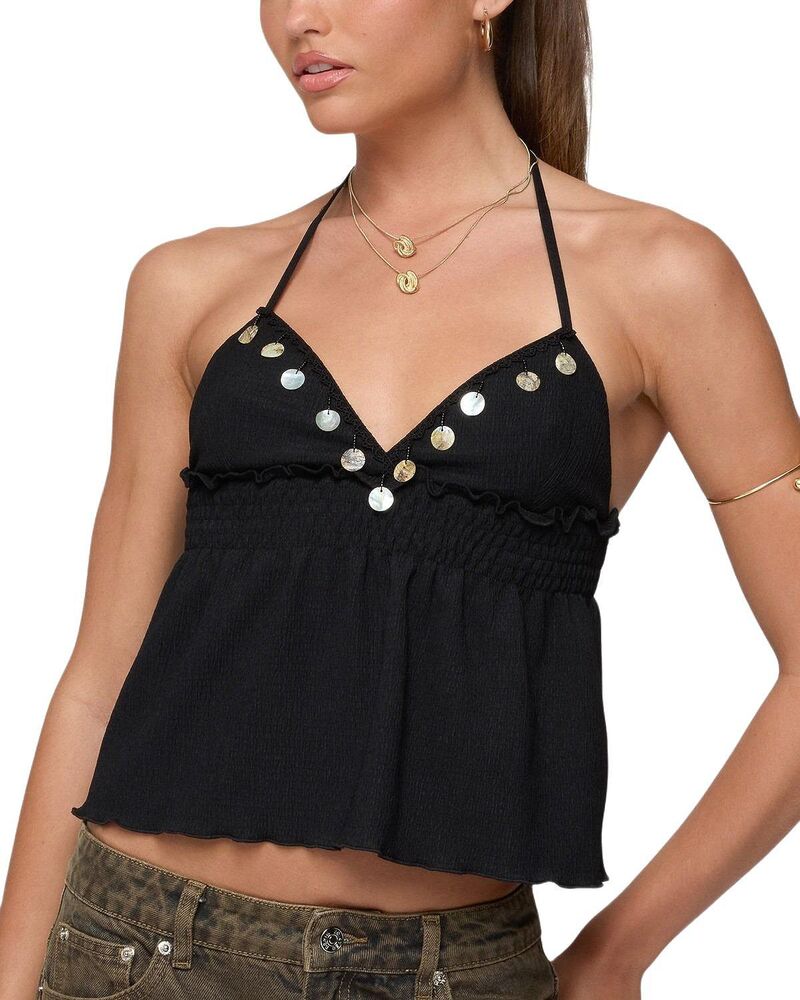 アディクテッド レディース トップス シャツ ホルター Edikted Textured Iridescent Babydoll Halter Top Black ブラック