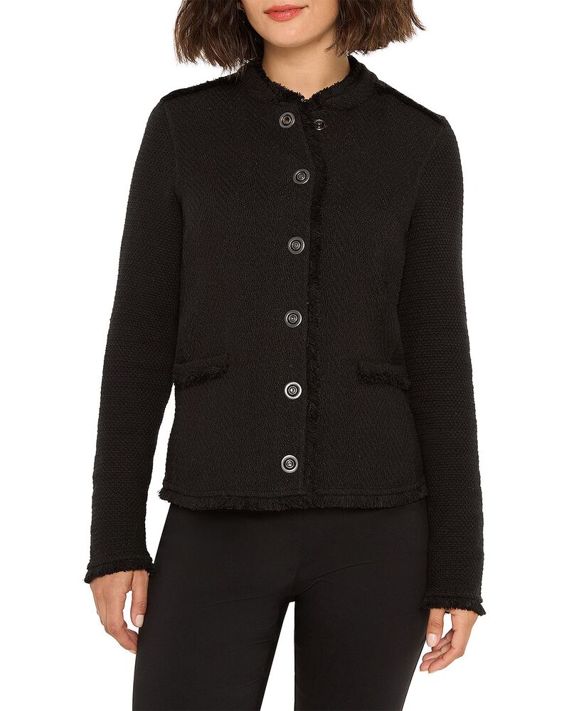 ニックプラスゾーイ レディース アウター ジャケット・ブルゾン フリンジ NIC+ZOE Fringe Trimilitary Jacket Black Onyx ブラック|ReVida 店