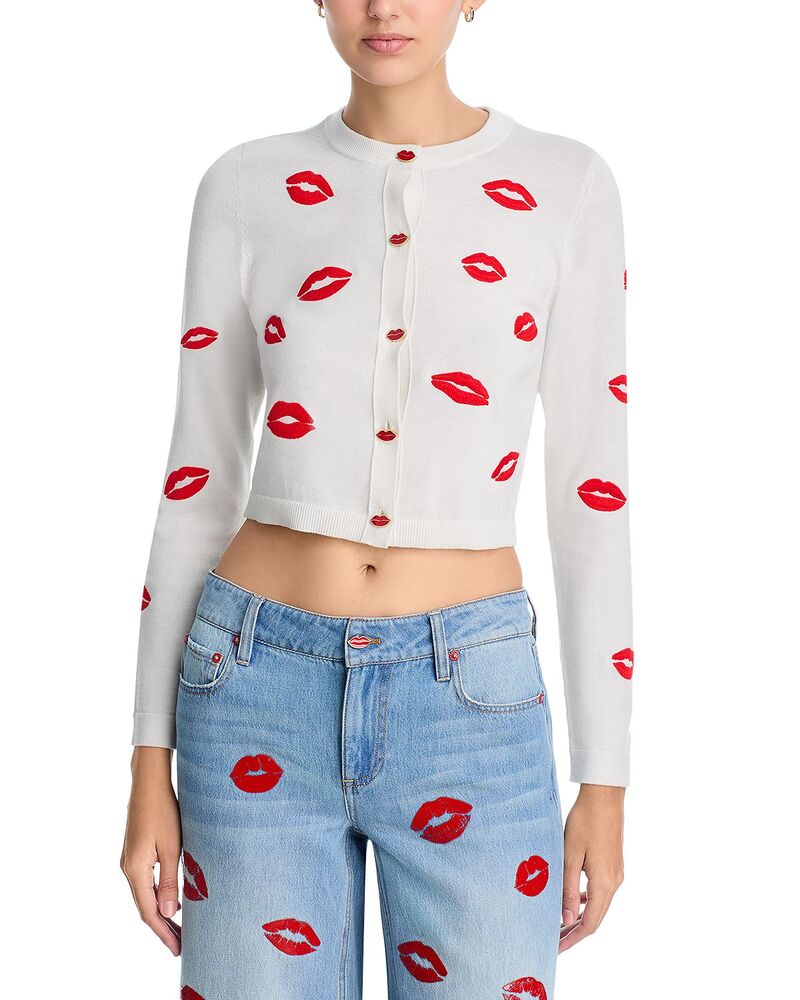 アリスアンドオリビア レディース アウター カーディガン セーター Alice and Olivia Daroda Lip Cardigan Sweater Soft White Mutli ホワイト