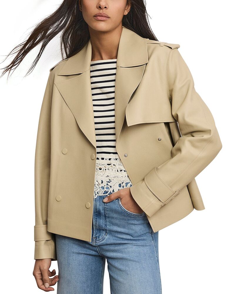 ヴェロニカ ベアード レディース アウター 上衣・上衣 クロップド なめし革 Veronica Beard Heathcliff Cropped Leather Trench Jacket Stone Khak 石ころ