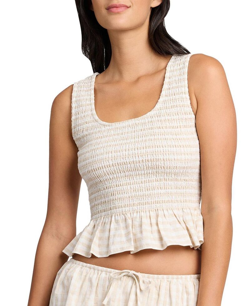 オニア レディース トップス タンクトップ シャーリング リネン Oniair Linen Smocked Tank Natural
