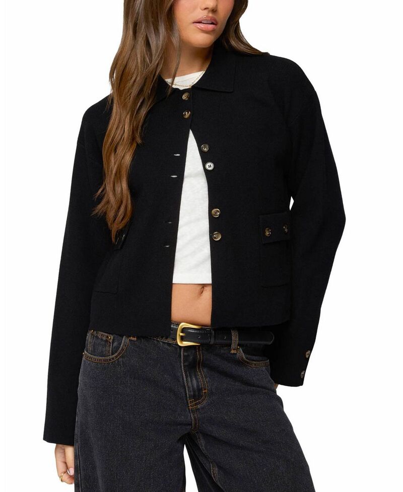 アディクテッド レディース アウター ジャケット・ブルゾン ニット Edikted Lorne Knit Jacket Black ブラック|ReVida 店