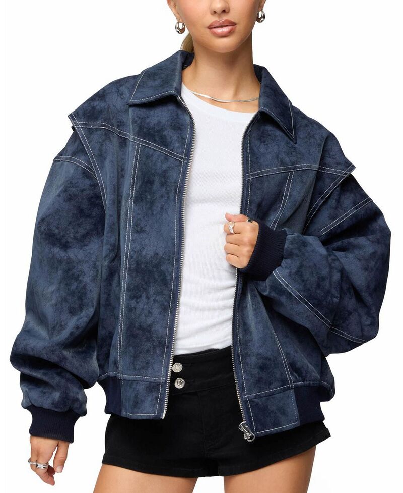 アディクテッド レディース アウター 上衣・上衣 Edikted Ownley Oversized Bomber Jacket Navy 米国海軍