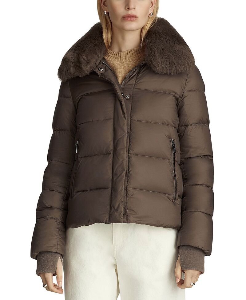 ダウンレビー レディース アウター 厚地の外套 Dawn Levy Vera Shearling Trim Down Coat Bronze