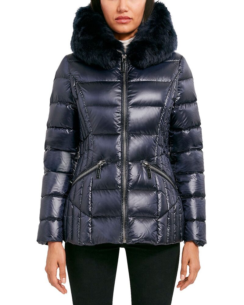 ダウンレビー レディース アウター コート Dawn Levy Nikki Shearling Trim Puffer Coat Abyss