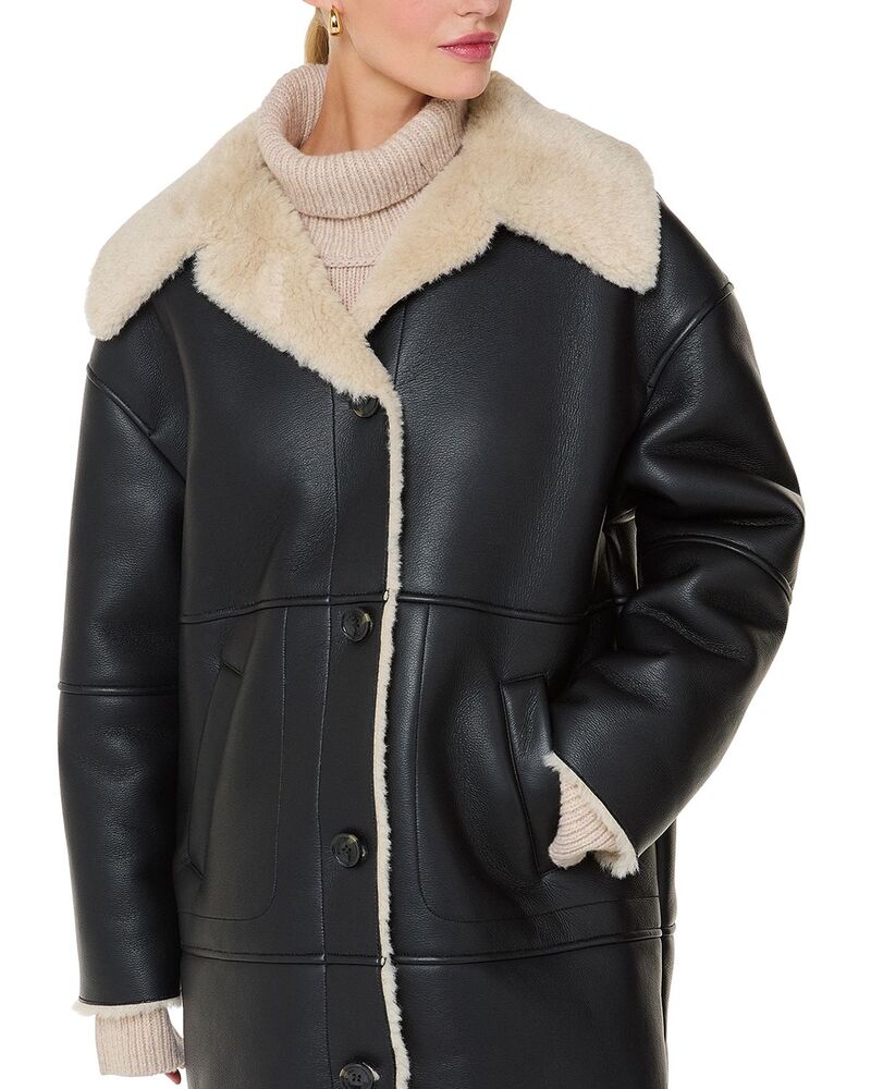 ホイッスルズ レディース アウター コート Whistles Luella Faux Fur Trim Coat Black ブラック｜ReVida 店