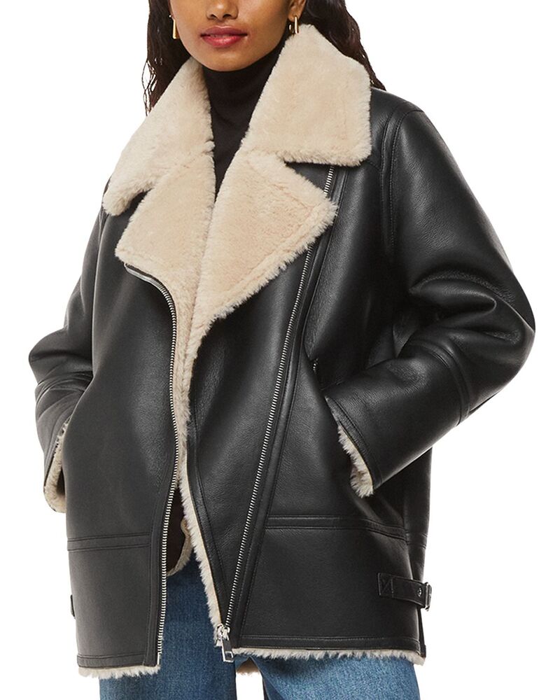 ホイッスルズ レディース アウター コート プチ Whistles Petite Faux Shearling Aviator Coat Black ブラック