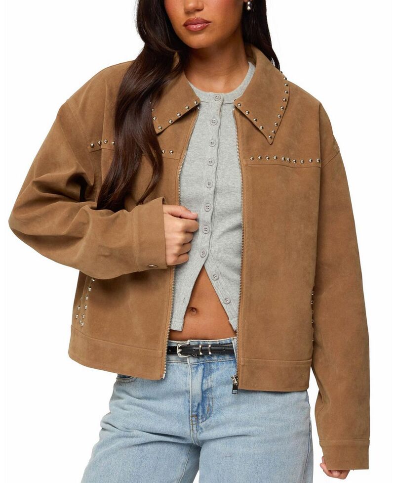 アディクテッド レディース アウター 上衣・上衣 スエードクロス Edikted Memphistudded Faux Suede Jacketan タン