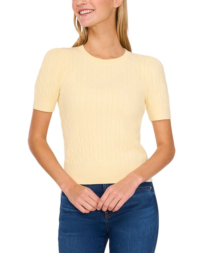 セセ レディース トップス シャツ クルーネック CeCe Cable Crewneck Puff Sleeve Top Lemon Drop