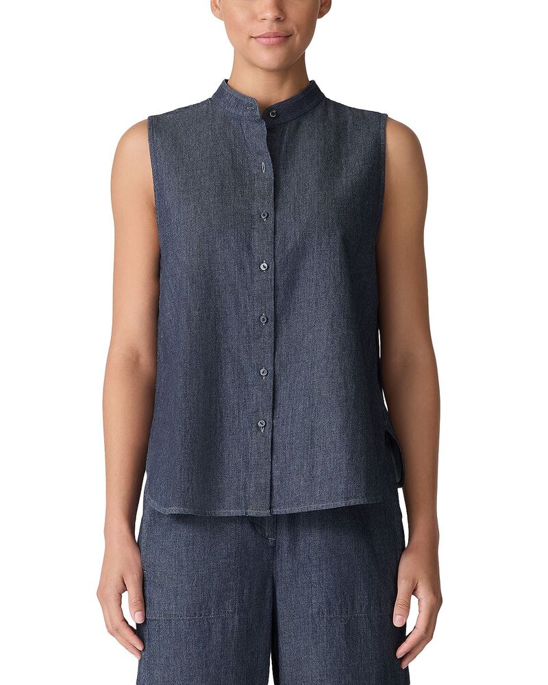 エイリーンフィッシャー レディース トップス シャツ ノースリーブ Eileen Fisher Mandarin Collar Sleevelesshirt Denim デニム