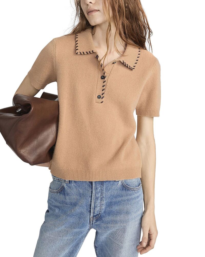 ひな形 レディース トップス スポーツシャツ なめし革 FRAME The Leather Stitch Polo Camel 駱駝