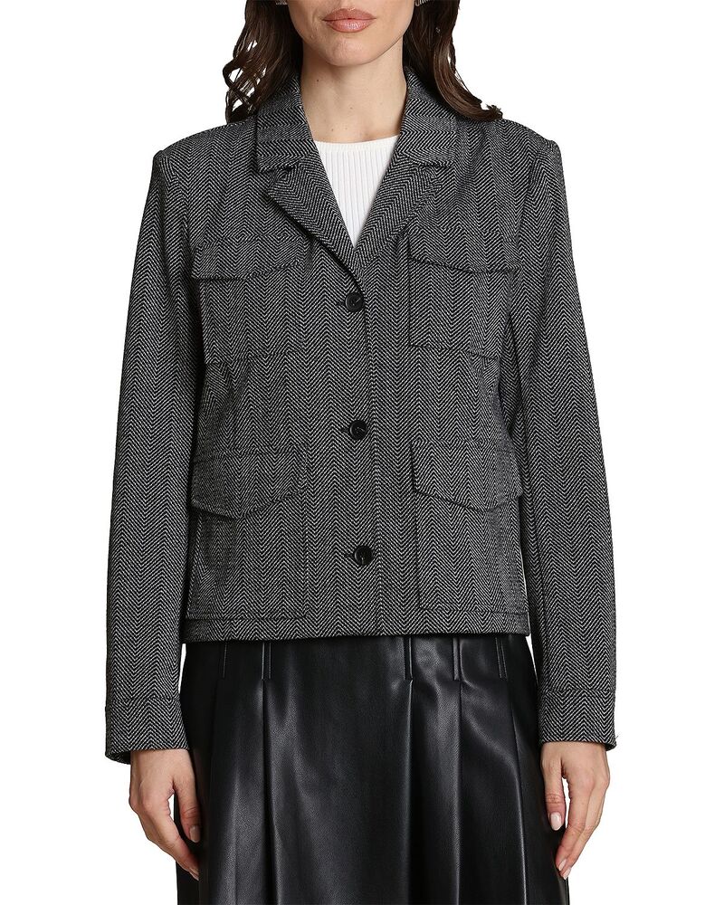 バガテル レディース アウター ジャケット・ブルゾン ニット Bagatelle Notch Collar Knit Jacquard Jacket Black Herringbone ブラック