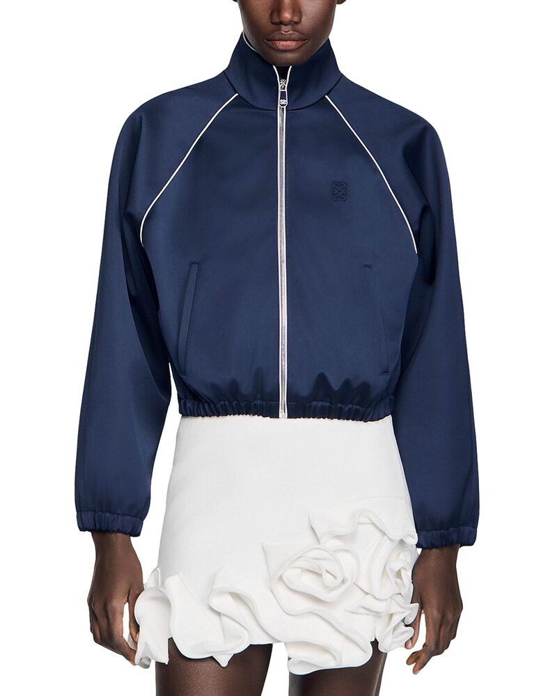 サンドロ レディース アウター ジャケット・ブルゾン サテン クロップド Sandro Cropped Satin Jacket Navy / Black ブラック