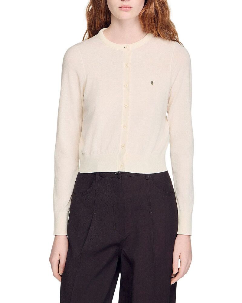 サンドロ レディース アウター カーディガン セーター クロップド Sandround Neck Cropped Cardigan Sweater Ecru エクリュ