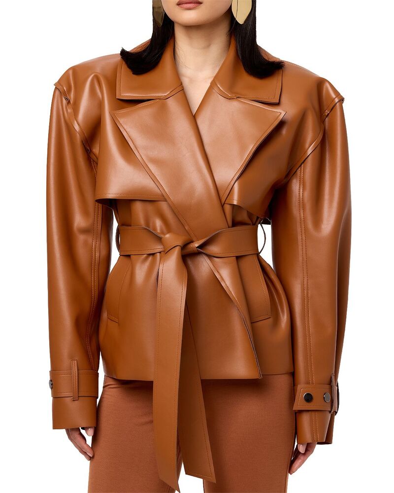 ネイキッドワードローブ レディース アウター ジャケット・ブルゾン クロップド レザー Naked Wardrobe Leather Cropped Trench Jacket Camel キャメル