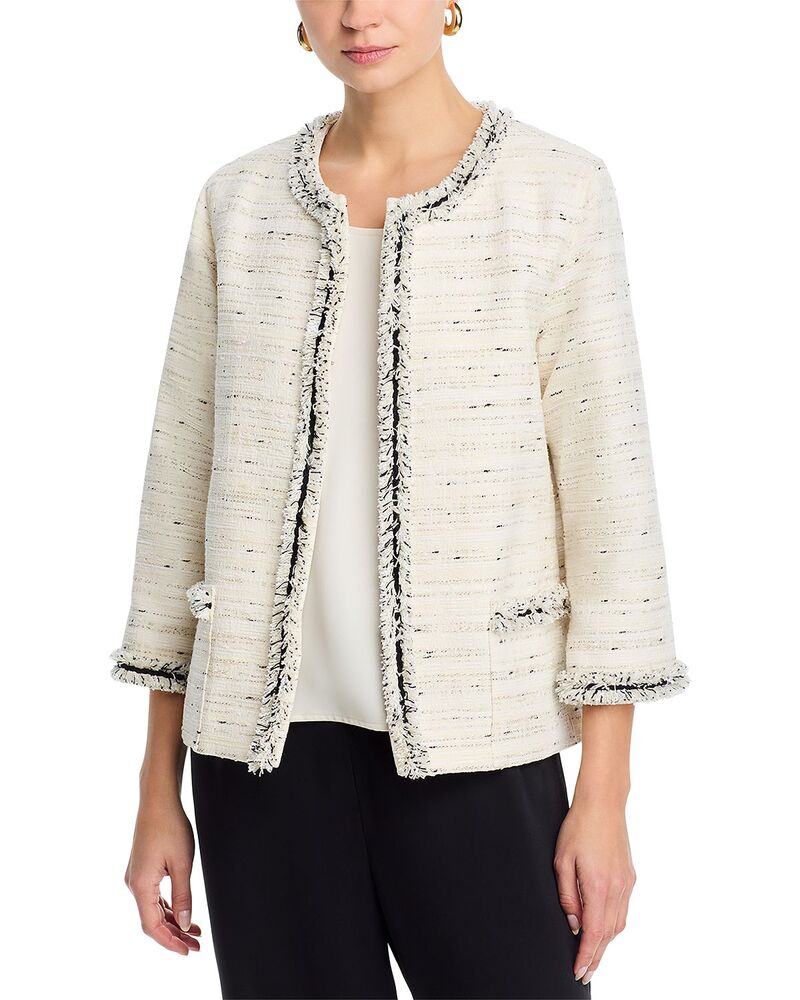キャロライン ローズ レディース アウター ジャケット・ブルゾン フリンジ Caroline Rose Boxy Fringe Trim Jacket Ivory/Black アイボリー