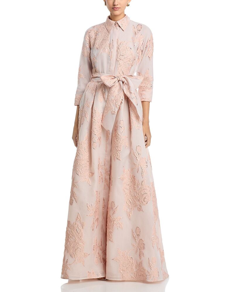 テリジョンバイリッキーフリーマン レディース トップス 衣裳 トール ティーシャツ Teri Jon by Rickie Freeman Metallic Jacquard Shirt Dress Gown Blush 毛はらい レディースファッション-ワンピース