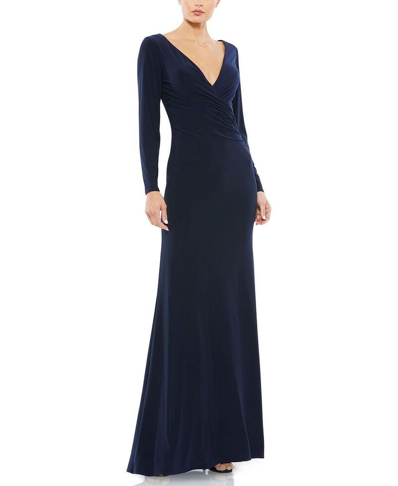 マックダガル レディース トップス ワンピース Vネック ギャザー ジャージー Mac Duggalong Sleeve Ruched Jersey V-Neck Gown Midnight