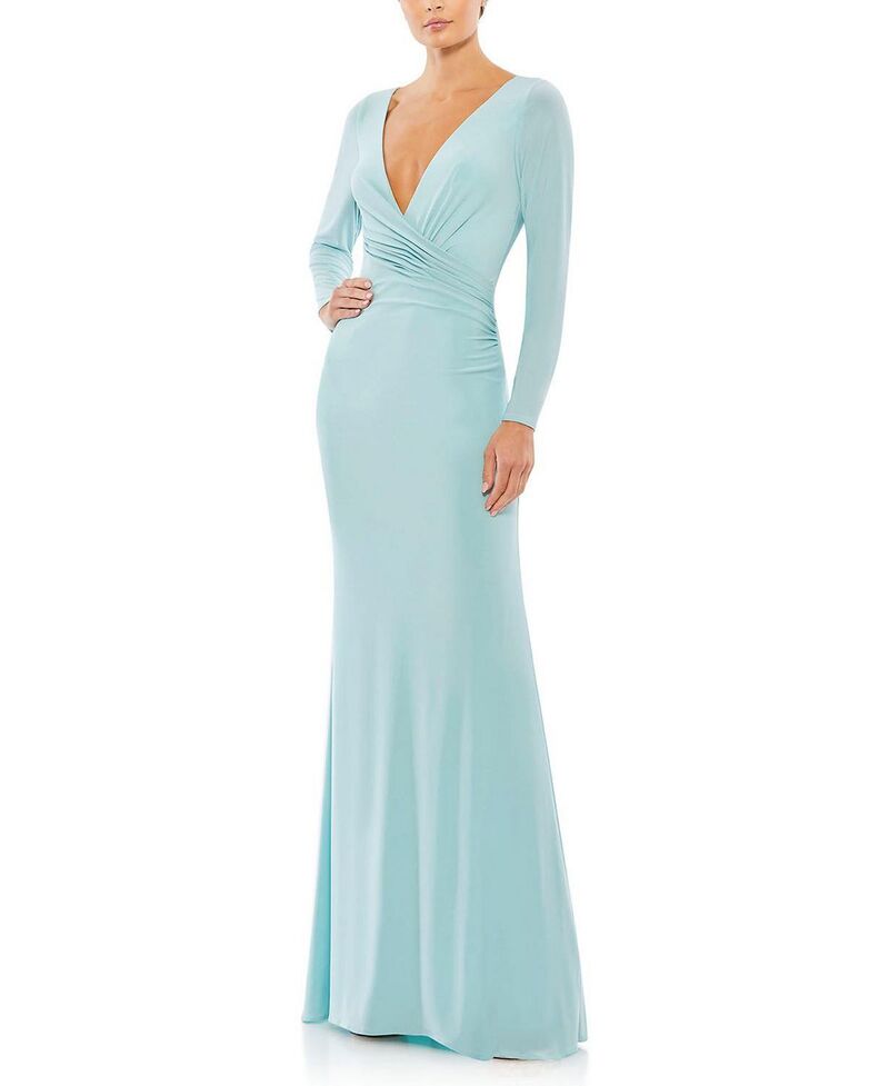 マックダガル レディース トップス ワンピース Vネック ギャザー ジャージー Mac Duggalong Sleeve Ruched Jersey V-Neck Gown Powder Blue ブルー