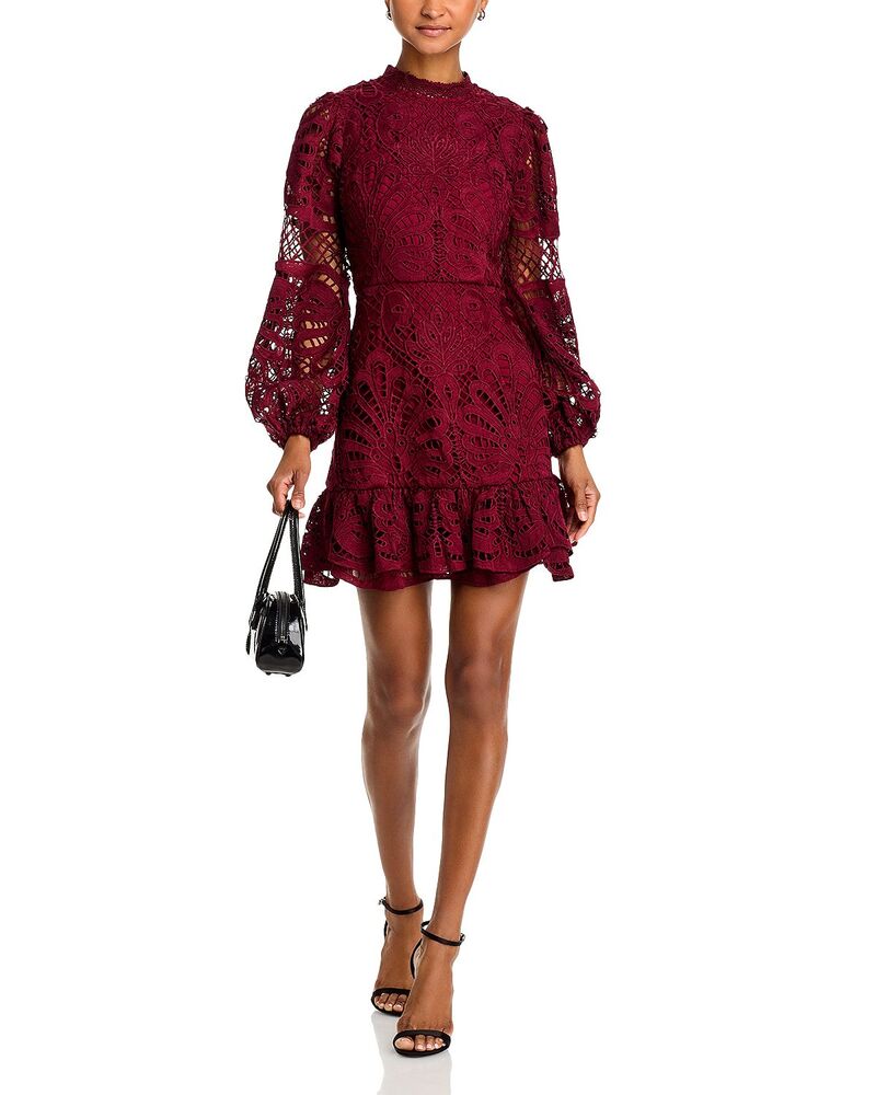 アクア レディース トップス ワンピース レース AQUA Long Sleeve Lace Dress - Exclusive Cherry Lacquer