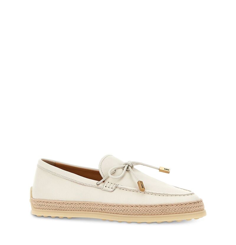 トッズ レディース シューズ スリッポン・ローファー レザー Tod's Women's Leather Espadrille Loafers White ホワイト｜ReVida 店