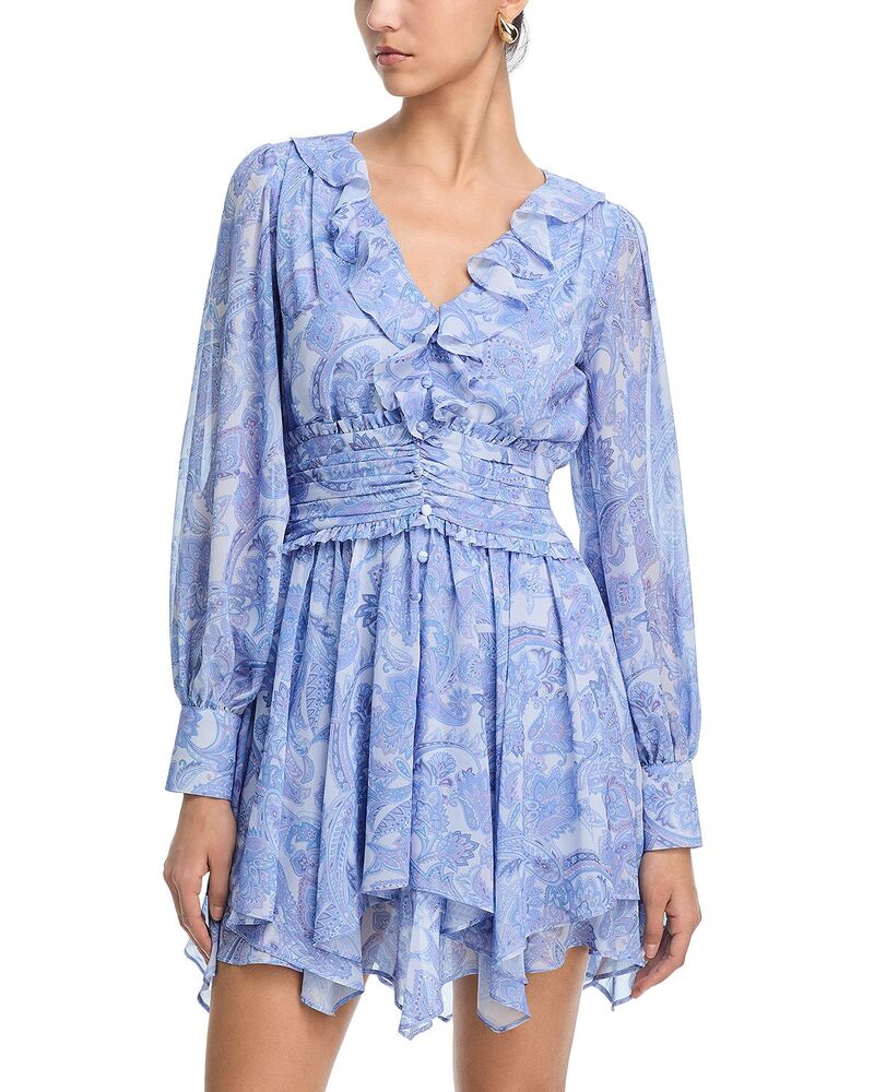 アクア レディース トップス ワンピース ミニ AQUA Paisley Long Sleeve Gathered Mini Dress - Exclusive Blue Multi ブルー