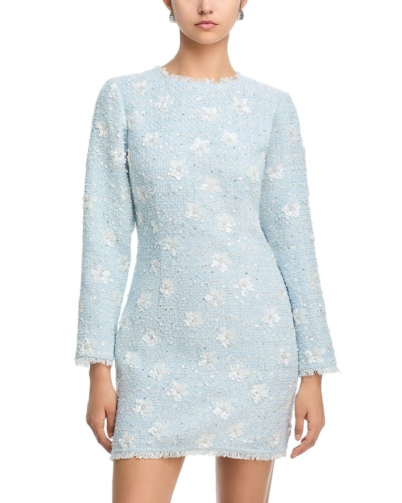 アクア レディース トップス 衣装 ミニ ツィード スパンコール AQUA Sequin Tweed Mini Long Sleeve Dress - Exclusive Sky Blue 青み