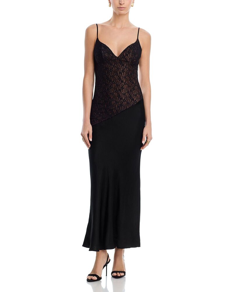 赤ちょうちん点点 レディース トップス 衣装 繻子 スピード競技 Bardot Aralia Lace Satin Dress Black 黒いこと