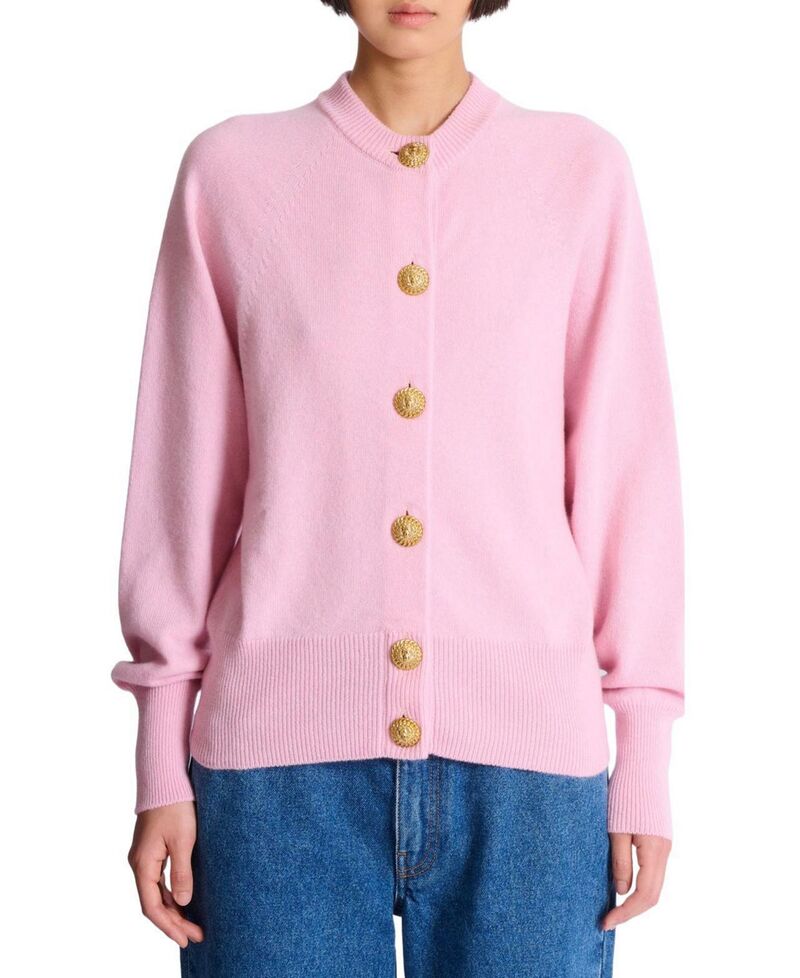 バルマン レディース アウター ジレー Balmain Buttoned Eco Cashmere Cardigan Pink サクラ色