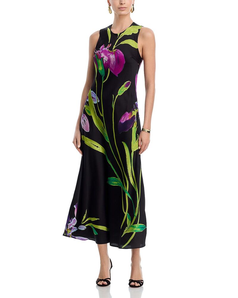 アクア レディース トップス ワンピース フラワー柄 ミディ サテン フラワー AQUA Floral Satin Midi Dress - Exclusive Black Multi ブラック