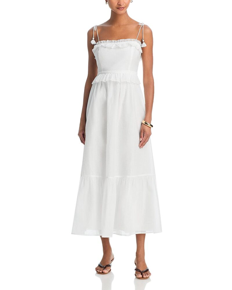 アクア レディース トップス ワンピース フリル ミディ レース AQUA Ruffle Lace Midi Dress - Exclusive White ホワイト|ReVida 店