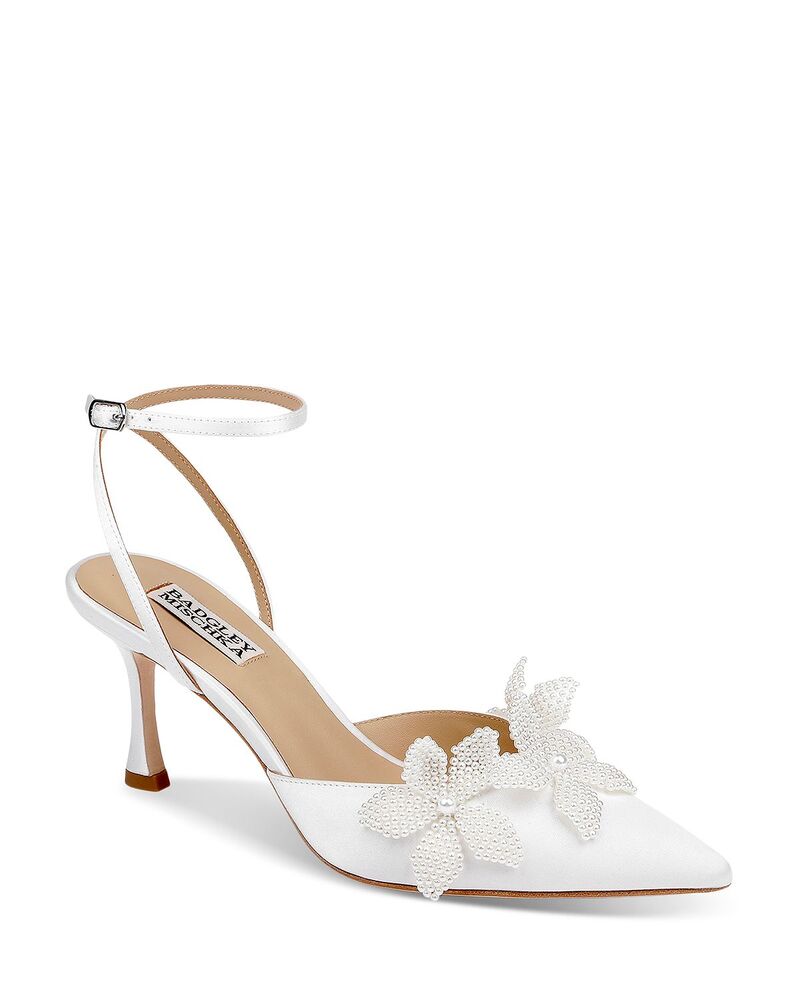 バッジェリーミシュカ レディース シューズ パンプス フラワー柄 フラワー Badgley Mischka Women's Whitman Floral Pumps White Satin ホワイト｜ReVida 店