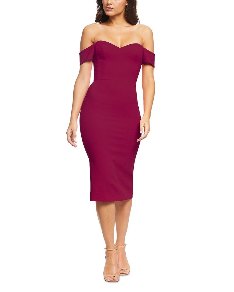 ドレスザポプレーション レディース トップス ワンピース Dress the Population Bailey Off-the-Shoulder Sheath Dress Dark Magenta マゼンタ