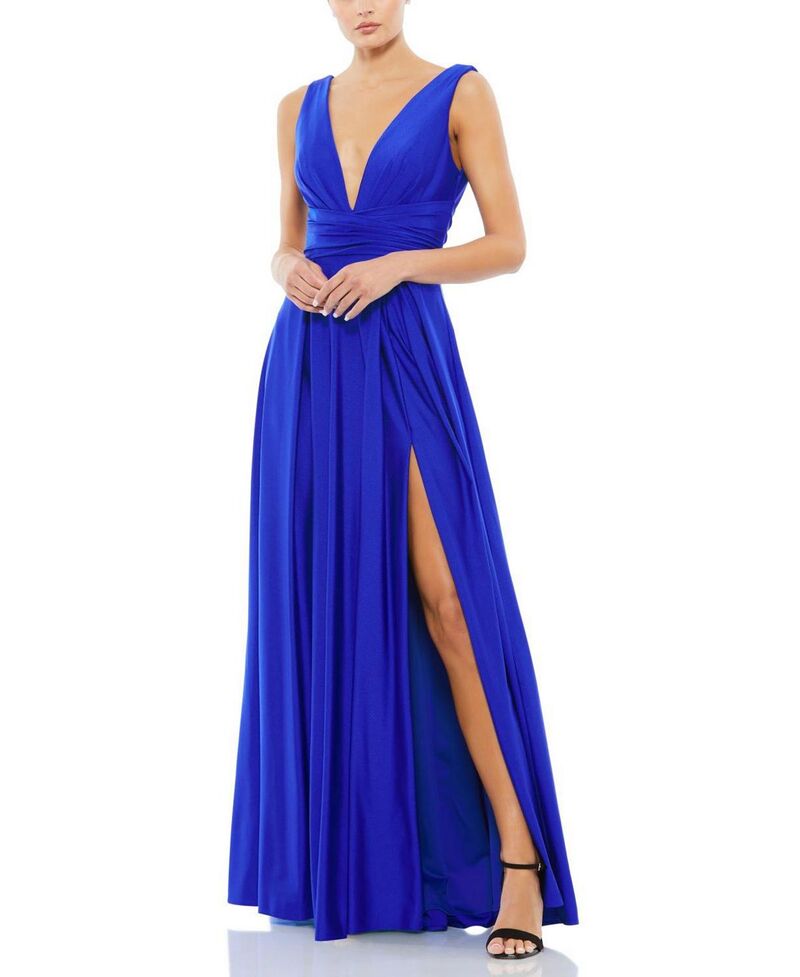 マックダガル レディース トップス ワンピース ジャージー Mac Duggal Jersey Plunge Neck Eveningown Royal