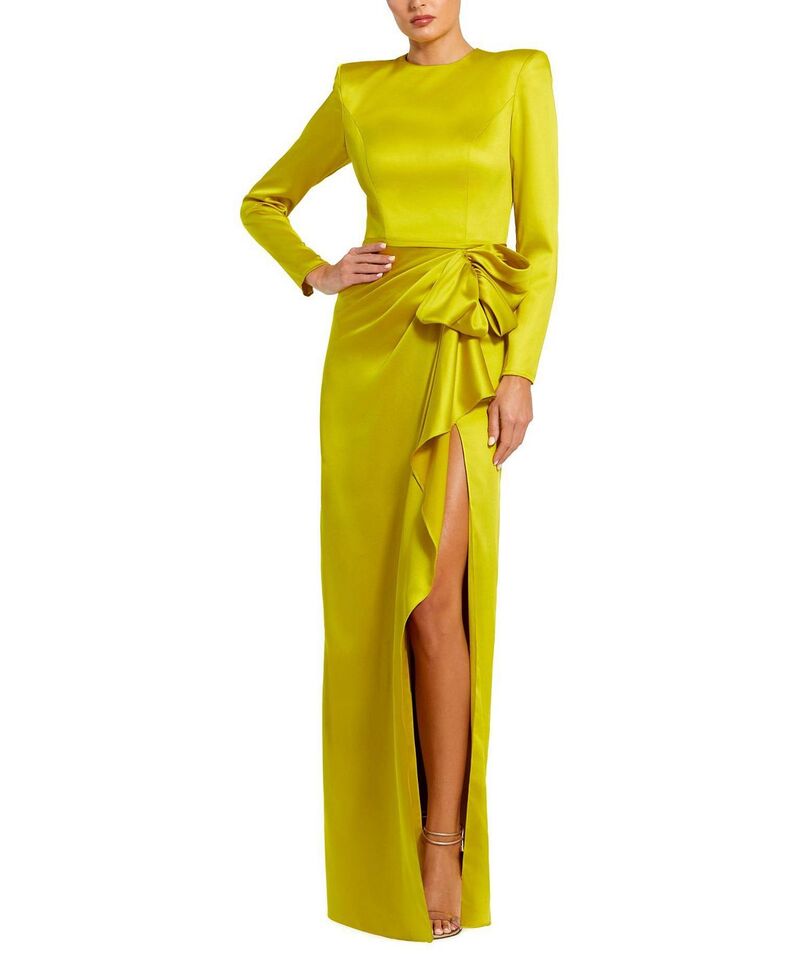 マックダガル レディース トップス 衣装 ドレープ Mac Duggalong Sleeve Structured Bow Draped Gown Chartreuse シャルトリューズ