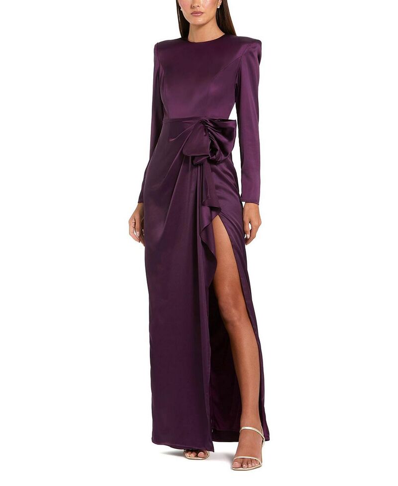 マックダガル レディース トップス 衣装 ドレープ Mac Duggalong Sleeve Structured Bow Draped Gown Eggplant