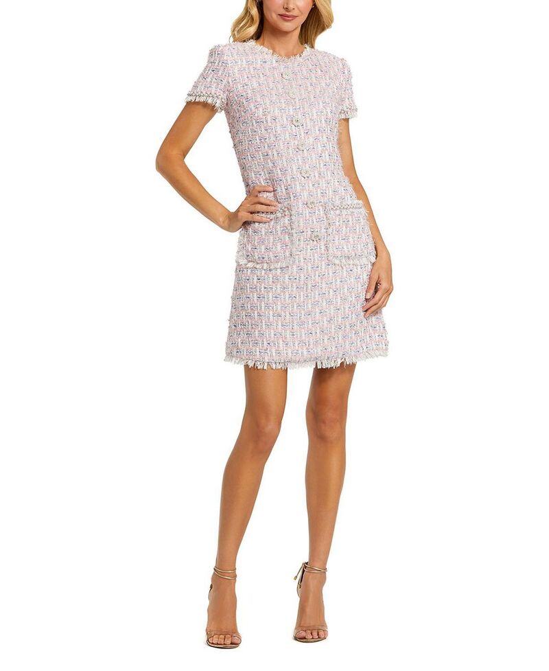 マックダガル レディース トップス ワンピース フラワー柄 キャップ フラワー Mac Duggal Cap Sleeve Floral Button Detail Shift Dress Pink Multi ピンク