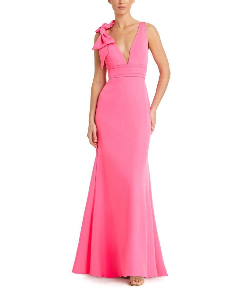 マックダガル レディース トップス ワンピース Vネック ノースリーブ Mac Duggal Sleeveless V Neck Bow Detail Mermaid Gown Candy Pink ピンク