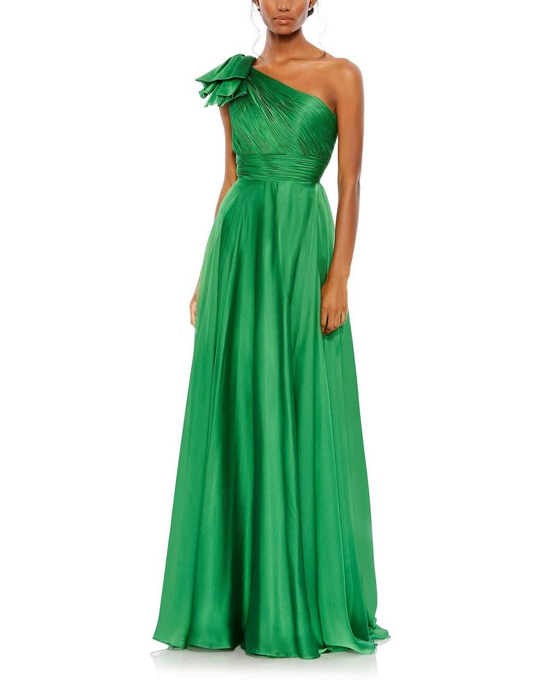 マックダガル レディース トップス 衣装 シフォン 筋目 Mac Duggal Pleated One Shoulder Chiffon Gown Emerald エメラルド