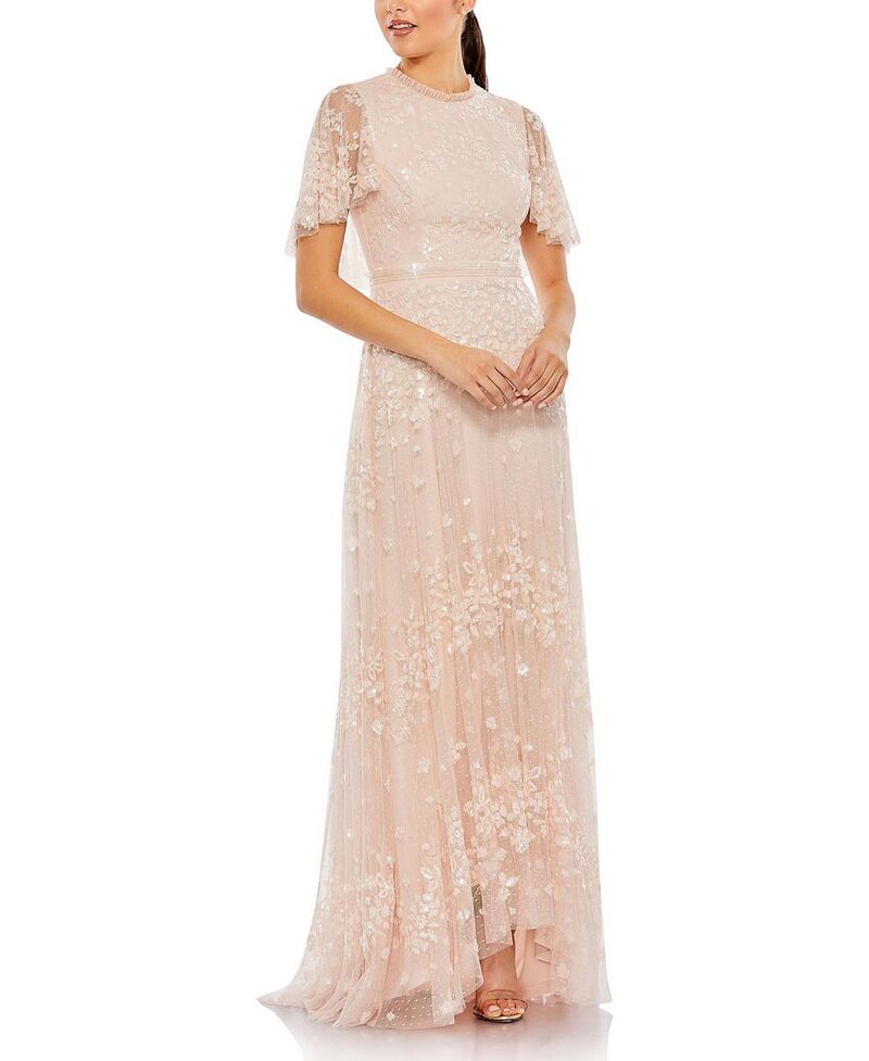 マックダガル レディース トップス ワンピース A ライン ハイネック スパンコール Mac Duggal Sequined High Neck Flutter Sleeve A Line Gown Blush ブラッシュ