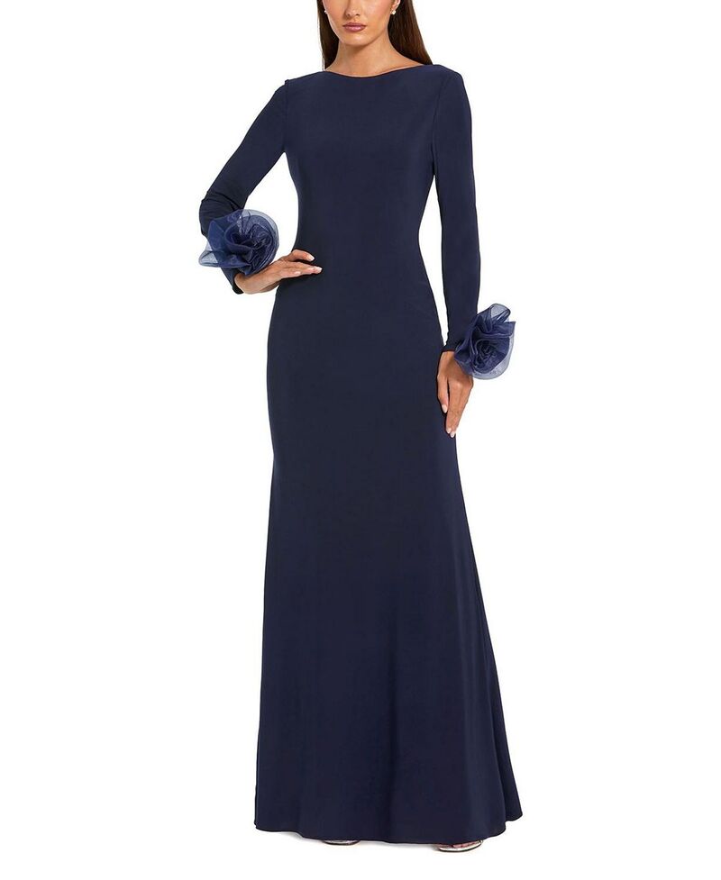 マックダガル レディース トップス 衣装 プルオーバー Mac Duggalong Sleeve Fitted Jersey With 3D Flowers Gown Midnight