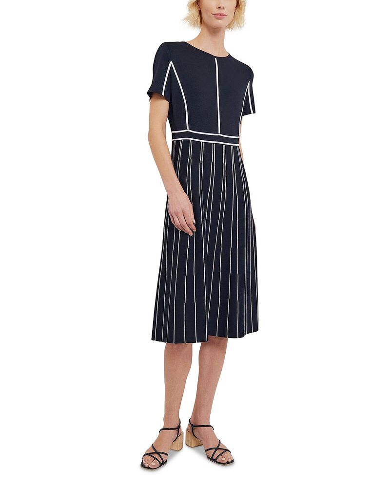ミソック レディース トップス ワンピース A ライン コントラスト Misook Contrast Piping Jewel Neck A Line Dress Black/White ホワイト