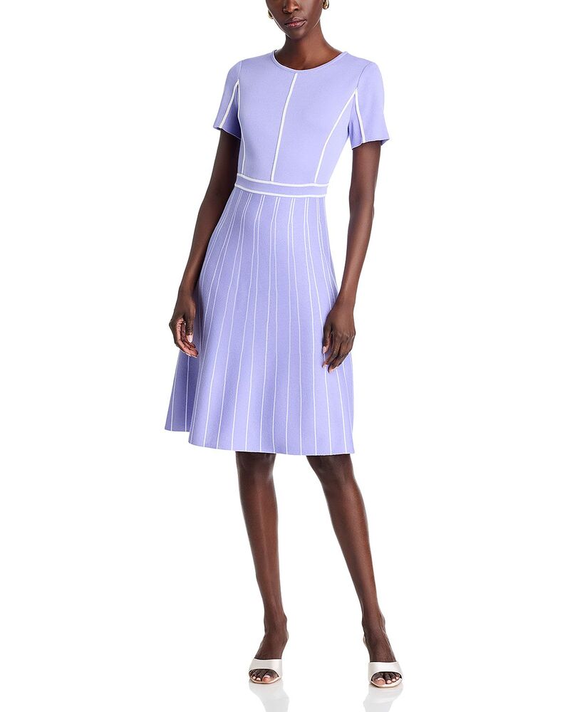 ミソック レディース トップス ワンピース A ライン コントラスト Misook Contrast Piping Jewel Neck A Line Dress Viola/White ホワイト