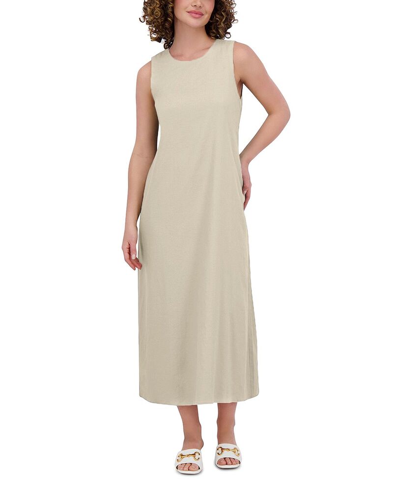 尖んがり レディース トップス 衣装 労働者の一団素っ首 リネン マキシ Point Linen Blend Crewneck Maxi Dress Ecru エクリュ