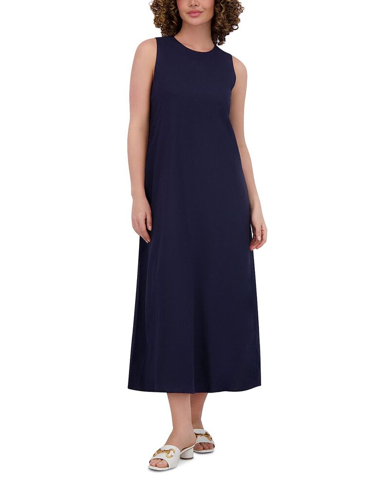 尖んがり レディース トップス 衣装 労働者の一団素っ首 リネン マキシ Point Linen Blend Crewneck Maxi Dress Navy 米国海軍