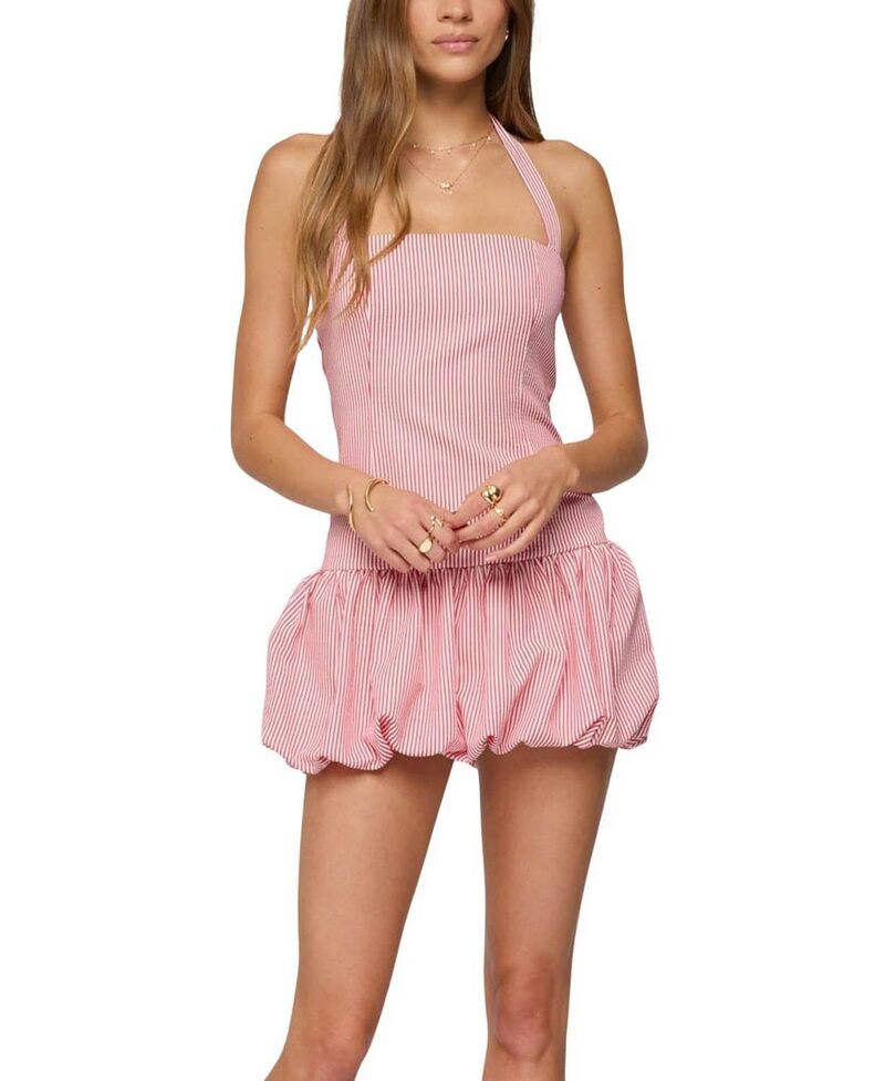アディクテッド レディース トップス ワンピース ミニ スカート Edikted Pinstripe Bubble Skirt Mini Dress Red レッド