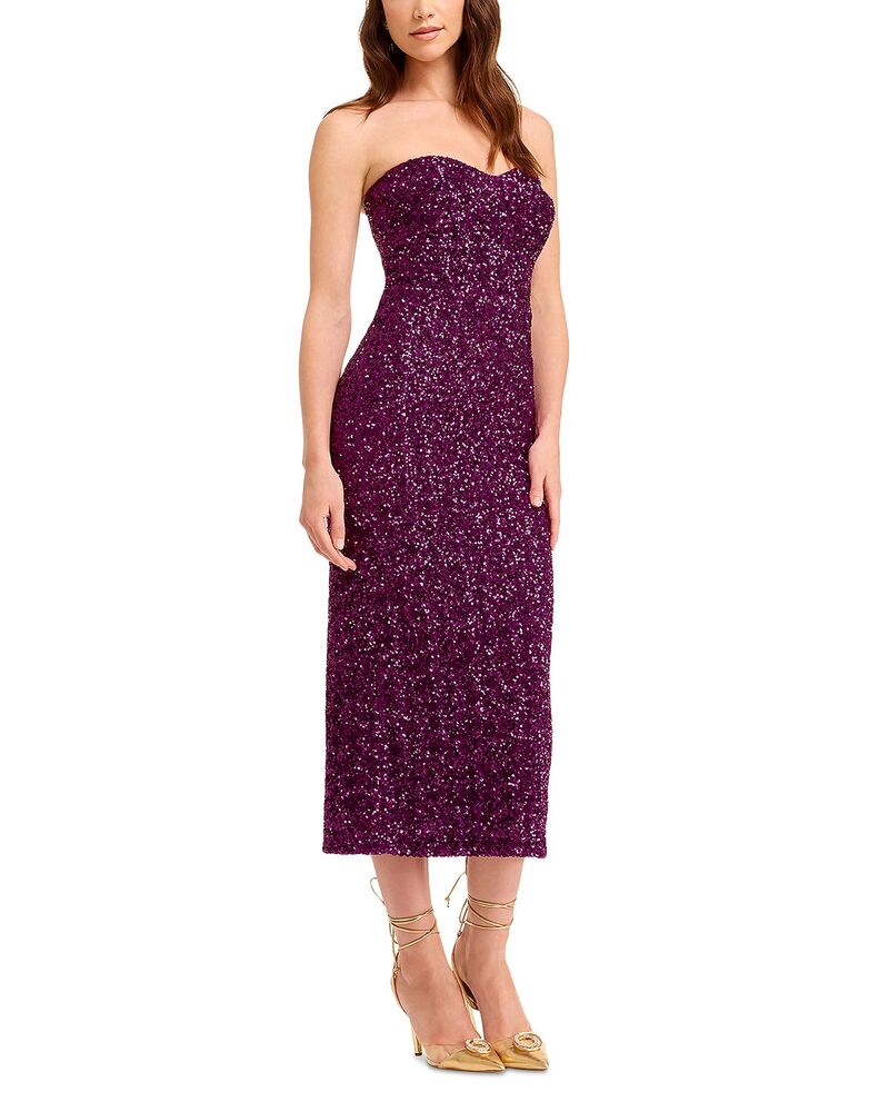 ドレスザポプレーション レディース トップス ワンピース ミディ Dress the Population Vada Embellished Midi Dress Magenta マゼンタ|ReVida 店
